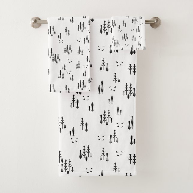 Forest Line Art Pattern Bath Towel Set (Insitu)