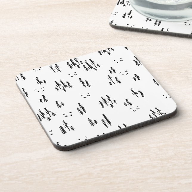 Forest Line Art Pattern Beverage Coaster (Left Side)