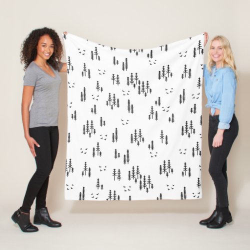 Forest Line Art Pattern Fleece Blanket