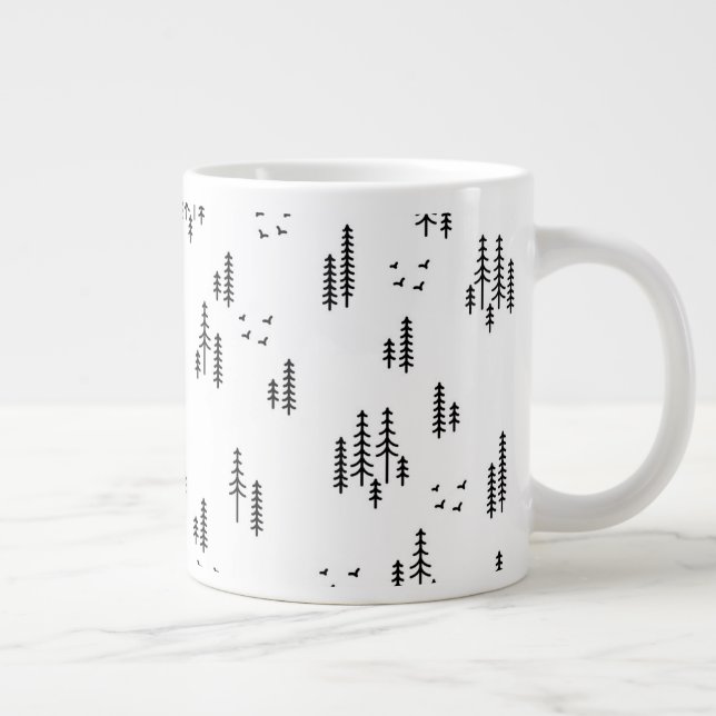 Forest Line Art Pattern Giant Coffee Mug (Right)