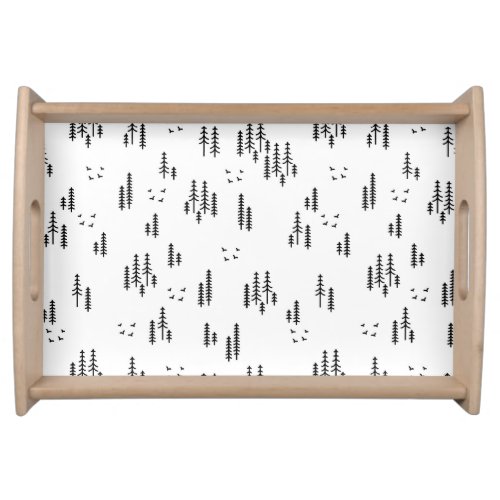 Forest Line Art Pattern Serving Tray