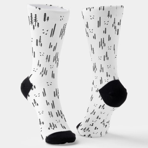 Forest Line Art Pattern Socks