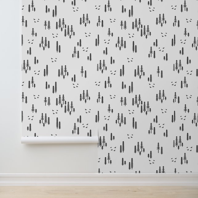 Forest Line Art Pattern Wallpaper (Application)