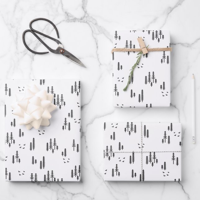 Forest Line Art Pattern Wrapping Paper Sheets (Front)