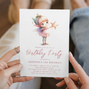 Forest Little Fairy Pink Birthday Party  Invitation
