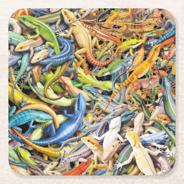 forest lizard clump square paper coaster (Front)