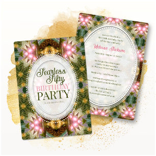 Forest Magic Green Gold Pink Fractal Lace Invitation