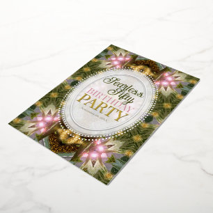 Forest Magic Green Gold Pink Party Foil Invitation