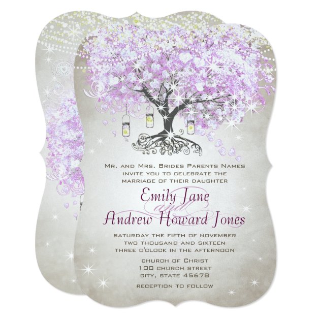 Forest Mason Jar Lavender Leaf Tree Wedding Invitation