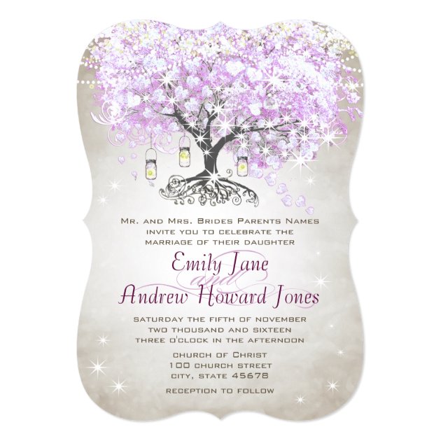 Forest Mason Jar Lavender Leaf Tree Wedding Invitation