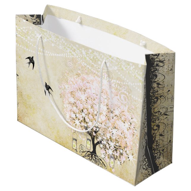 Forest Mason Jar Pink Heart Leaf Firefly Large Gift Bag (Back Angled)