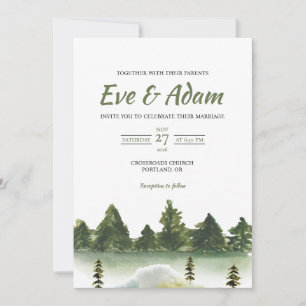 Forest Meadow Pine Boho Watercolor Winter Wedding Invitation