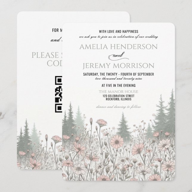 Forest Meadow Wedding Invitation (Front/Back)