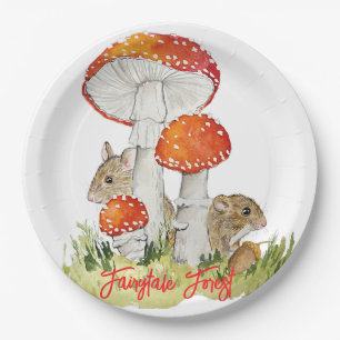 Forest mice and mushrooms paper plates