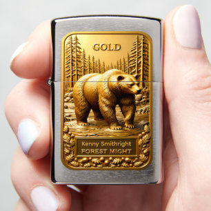 Forest Might Grizzly Bear Woodland Zippo Lighter