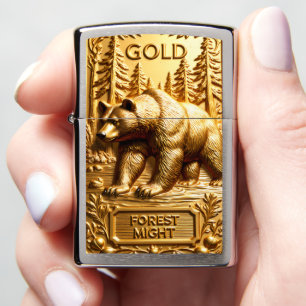 Forest Might Grizzly Brook Gold Zippo Lighter