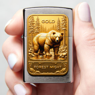 Forest Might Grizzly Vigil Gold Zippo Lighter