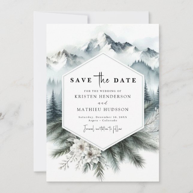 Forest Minimal Mountain Wedding Save The Date (Front)