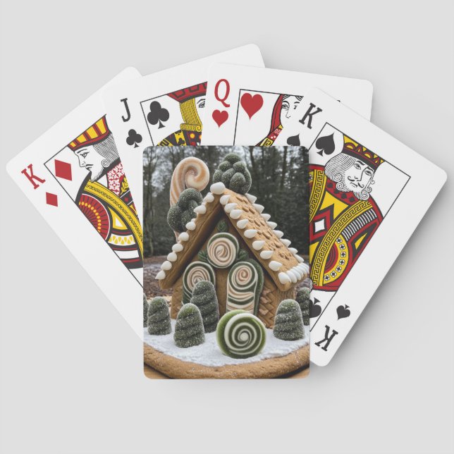 Forest Mint Gingerbread Cottage Playing Cards (Back)