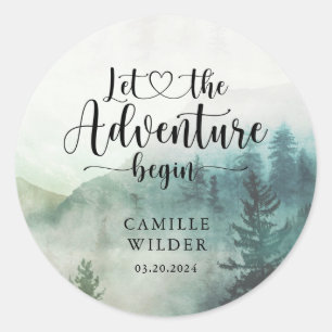Forest Mist Adventure Mountains Baby Shower Classic Round Sticker