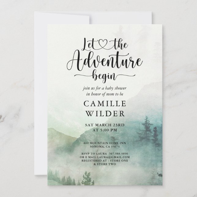 Forest Mist Adventure Mountains Baby Shower  Invitation (Front)