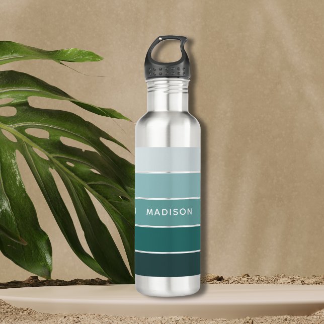Forest Mist Color Block Personalized Name Stainless Steel Water Bottle (Creator Uploaded)