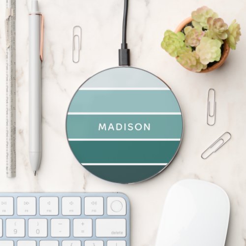 Forest Mist Colorblock Personalized Name Wireless Charger