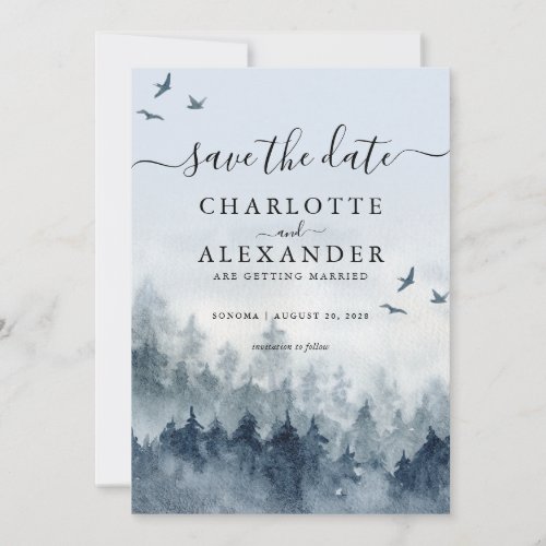 Forest Mist Trees Watercolor Save The Date