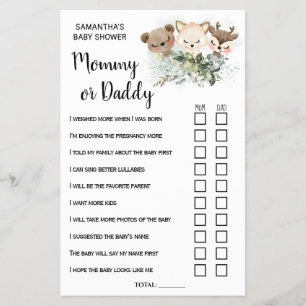 Forest Mom or Dad Baby Shower bilingual game card Flyer