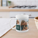 Forest | Monogram Grid Photo Collage Coffee Mug<br><div class="desc">This simple personalized photo mug design puts 6 of your favorite snaps front and center,  along with a single initial monogram on each side. Customize with six square photos of friends,  kids,  grandchildren,  pets,  or your favorite places,  with your initial in white lettering on a forest green taupe square.</div>