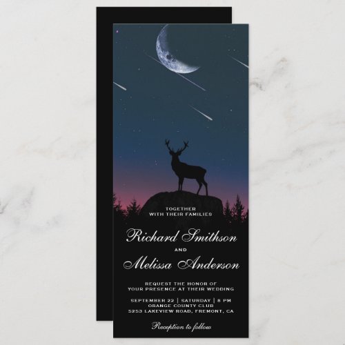 Forest Moon Night Sky Shooting Stars Deer Wedding Invitation