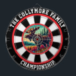 Forest Moose in Crosshairs Design Dart Board<br><div class="desc">Circular hunting moose design with a forest backdrop and a target overlay</div>