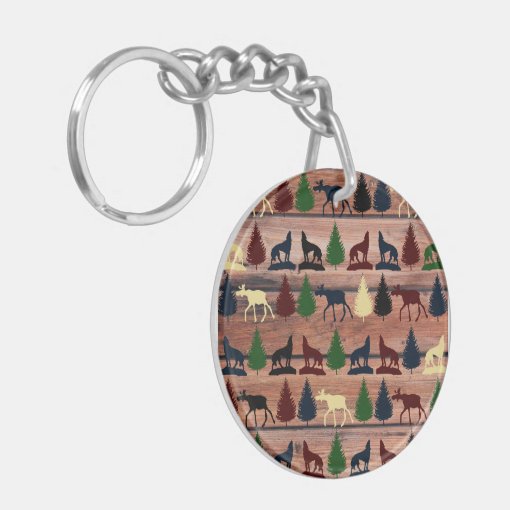 Forest Moose Wolf Wilderness Mountain Cabin Rustic Keychain | Zazzle