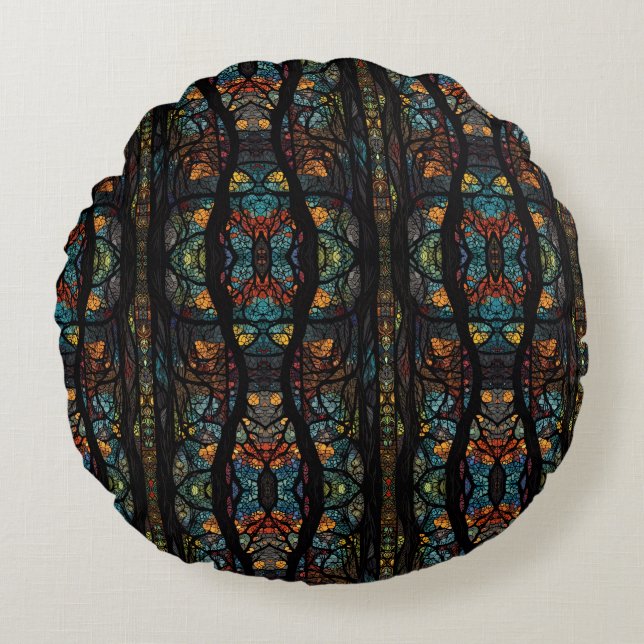Forest Mosaic Round Pillow (Front)