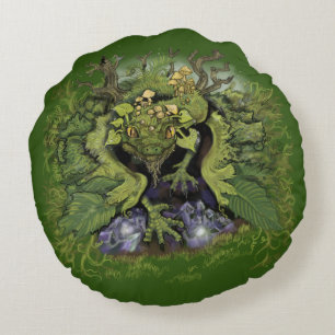 Forest Moss Magic Dragon Round Pillow
