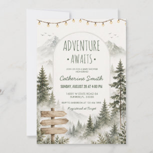  Forest Mountain Adventure Awaits Baby Shower  Invitation