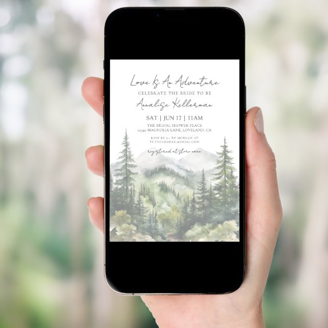 Forest Mountain Adventure Bridal Shower Invitation (Front Digital)