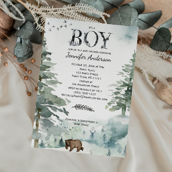 Forest Mountain Boy Country Bear Deer Baby Shower Invitation by MaggieMart at Zazzle
