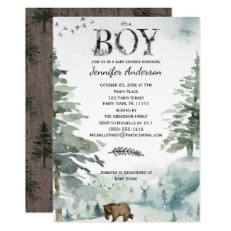Forest Mountain Boy Country Bear Deer Baby Shower Invitation