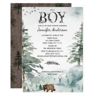 Country Baby Shower Invitations Zazzle Forest Mountain Boy Country Bear Deer Baby Shower Invitation