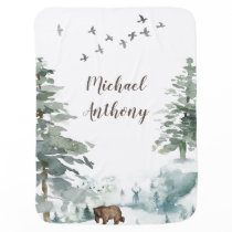 Forest Mountain Boy Country Bear Deer Name Nursery Baby Blanket Forest Mountain Boy Country Bear Deer Name Nursery Baby Blanket
