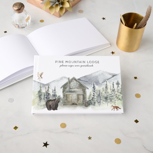 Forest Mountain | Cabin Lodge Guest Book (Front Open)
