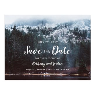 Forest Mountain Lake &amp; Snow Save the Date Postcard