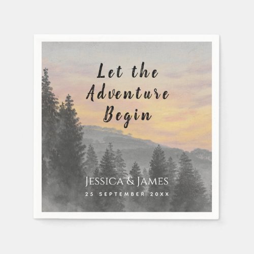 Forest Mountain Let the Adventure Begin Wedding Napkins