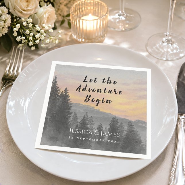 Forest Mountain Let the Adventure Begin Wedding Napkins (Creator Uploaded)