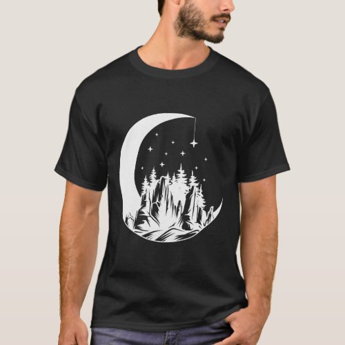 Forest Mountain Moon Night Wildlife Camping Gift T_Shirt