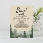Forest Mountain Pine Country Bear Boy Baby Shower Invitation (Standing Front)