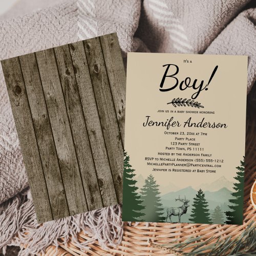 Forest Mountain Pine Country Boy Baby Shower Invitation