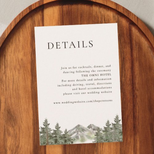 Forest Mountain Pine Tree Wedding Details Enclosure Card
