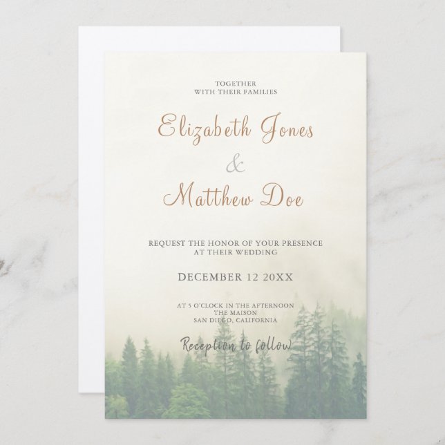Forest/Mountain Pine Trees Rustic Wedding Invitation (Front/Back)